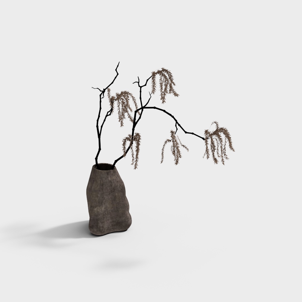 Dry Branch Vase 3D Model – Low-Poly Natural Decor