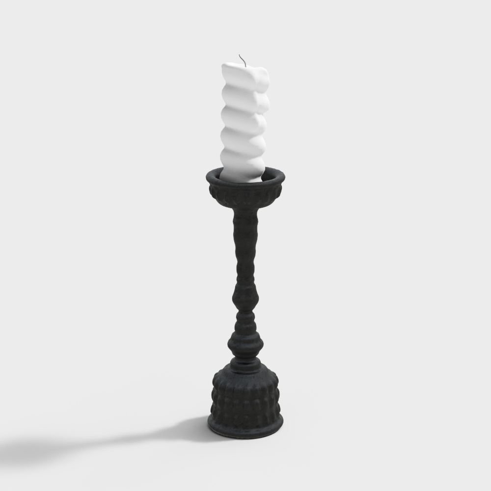 Elegant Low-Poly Candlestick 3D Model – Black Base Design