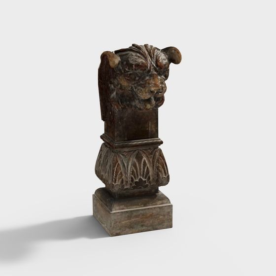 Detailed Stone Lion Column Head 3D model