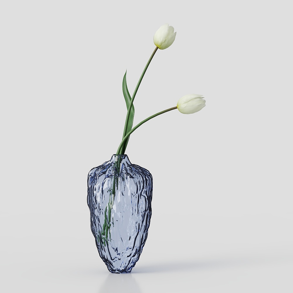 Glass Vase with Tulips 3D Model – Realistic Glass Texture