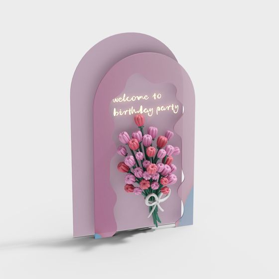 Dreamy Pink Birthday Card 3D model