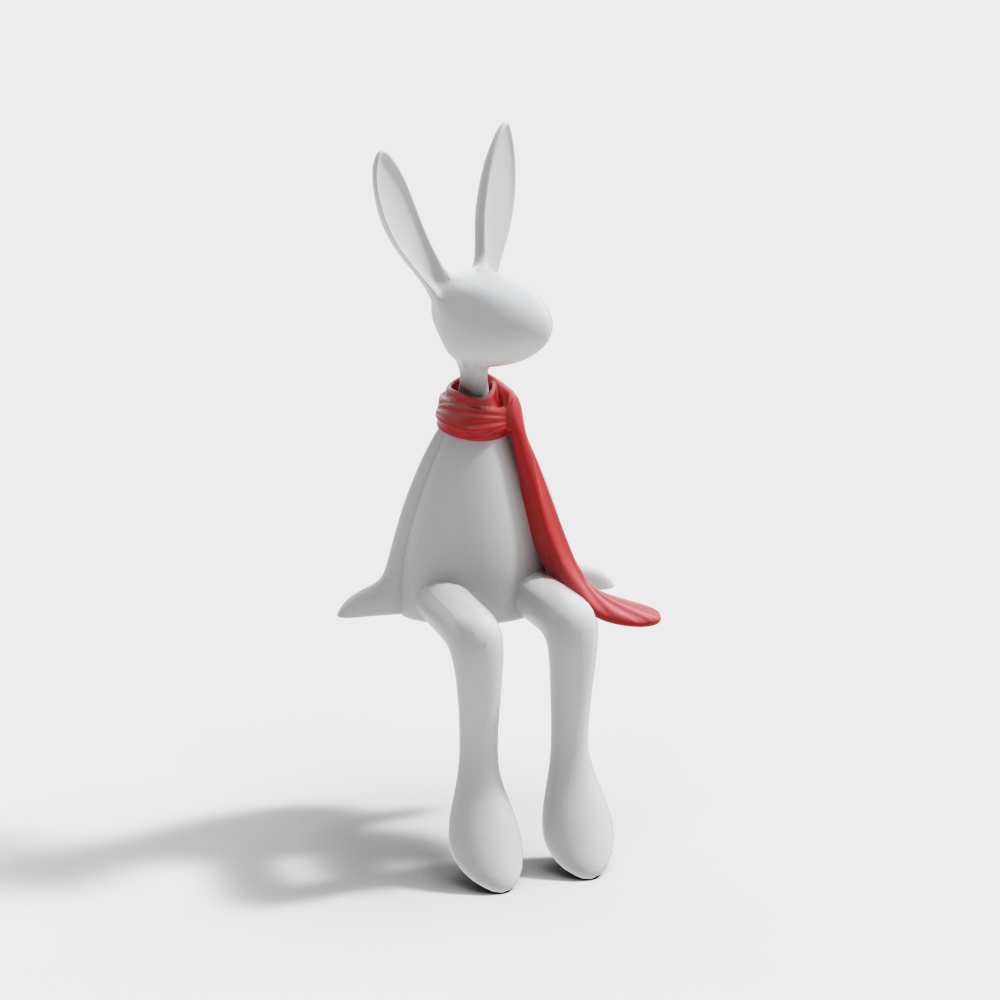 Charming Rabbit 3D Model – Low-Poly White with Red Scarf