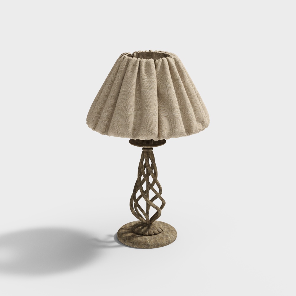 Vintage Table Lamp 3D Model – Low-Poly Fabric Shade