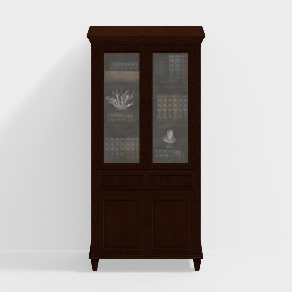 Vintage Display Cabinet 3D Model – Classic Wood & Glass