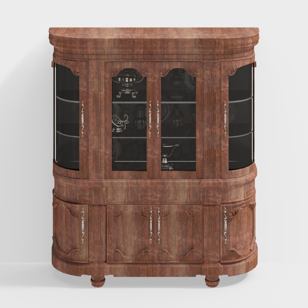 Elegant Classical Bar Cabinet 3D Model – Vintage Wooden Design
