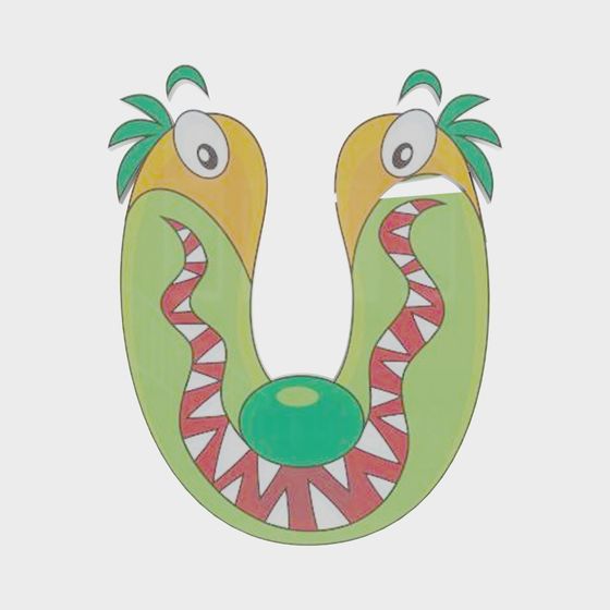 Vibrant Low-Poly 'U' Shape Monster 3D Model