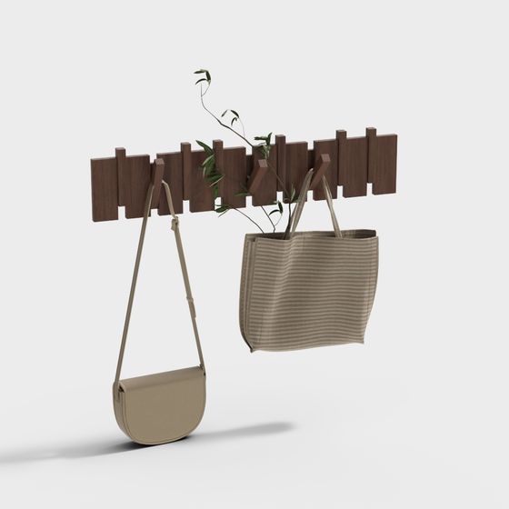 Wooden Hook and Bag Combination 3D model