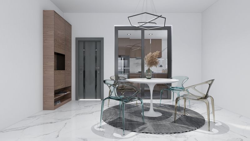 Modern Minimalist Dining Room with Wood Tones