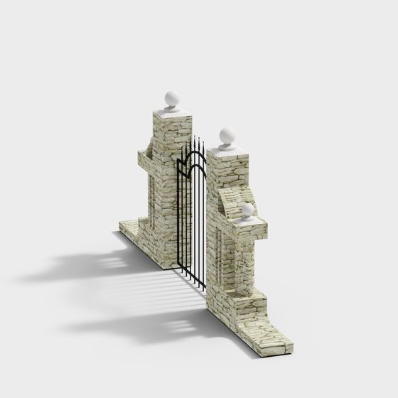 Stone Wall Iron Gate 3D model for Medieval Fantasy