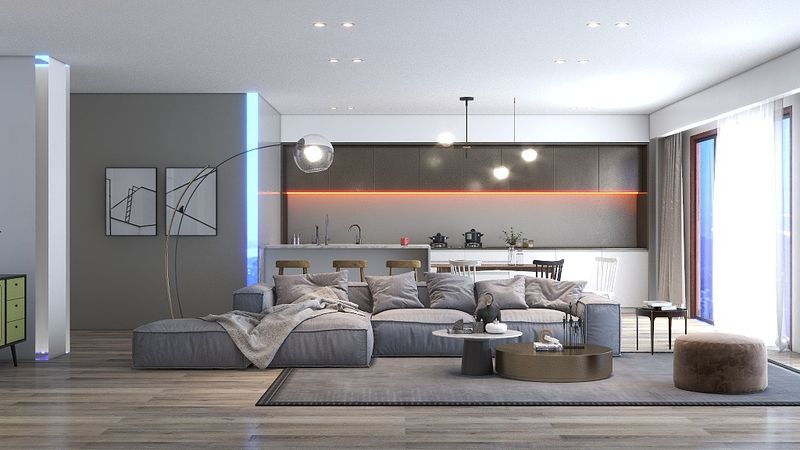 Modern Minimalist Gray Living Room with Art Deco Touches
