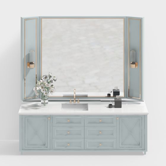 Elegant Low-Polygon Bathroom Cabinet 3D model