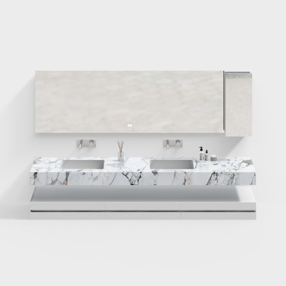 Minimalist Double Sink Bathroom Vanity 3D Model