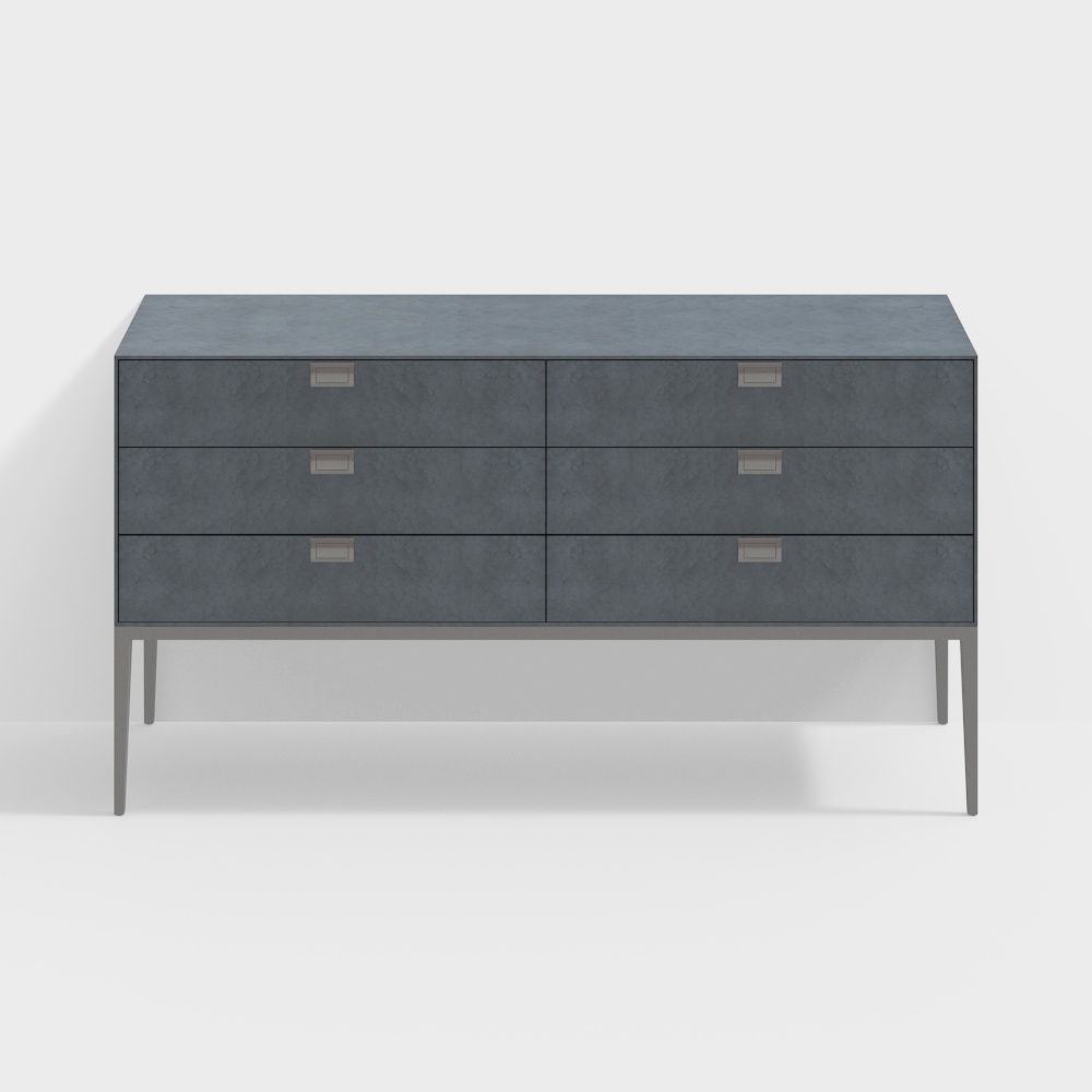 Urban Six-Drawer Cabinet 3D Model – Low-Poly Concrete Finish