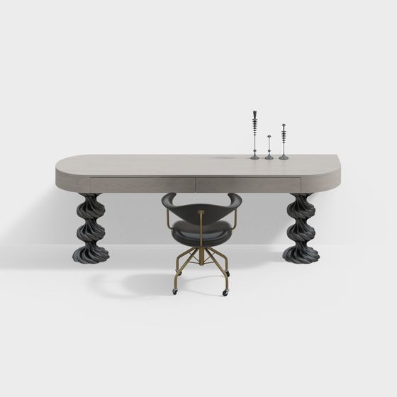Medieval Book Table and Chair 3D Model in Black