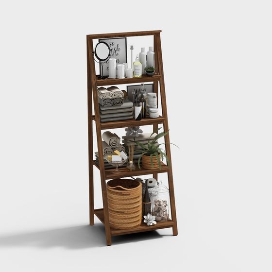Stylish Wooden Bathroom Shelf 3D model