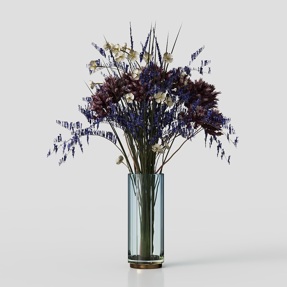 Glass Vase with Wildflowers Low Poly 3D Model