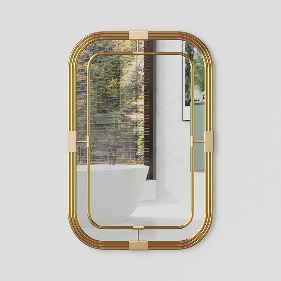 Elegant Gold Framed Bathroom Mirror 3D model