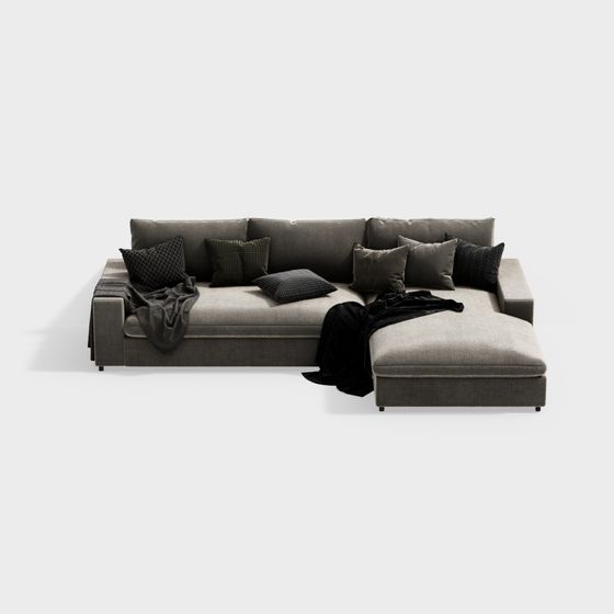 Modern L Shaped Sectional Sofa 3D Model in Gray