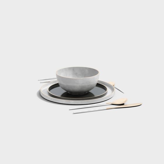 Stylish Low-Polygon Tableware Set 3D model for Modern Spaces