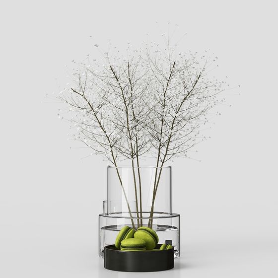 Elegant Glass Vase with Green Snack 3D model