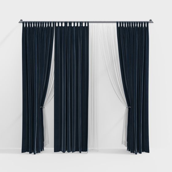 Elegant Navy Blue and White Curtain 3D model