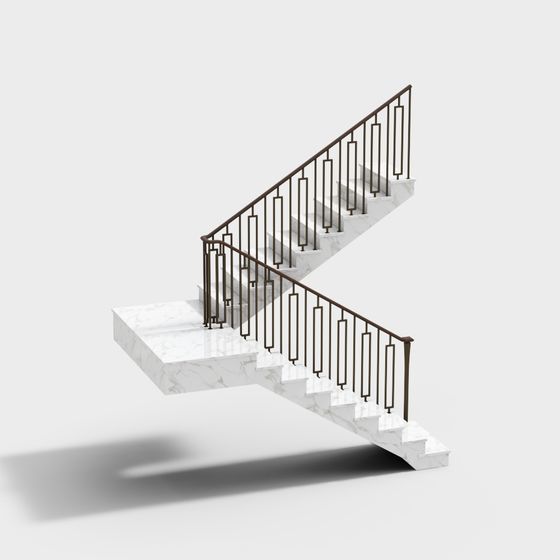 Elegant Low-Polygon Marble Staircase 3D model