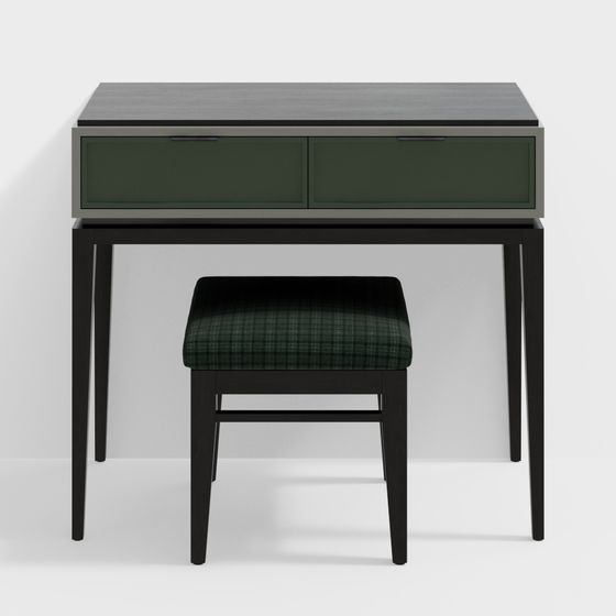 Mid-Century Desk with Stool 3D model
