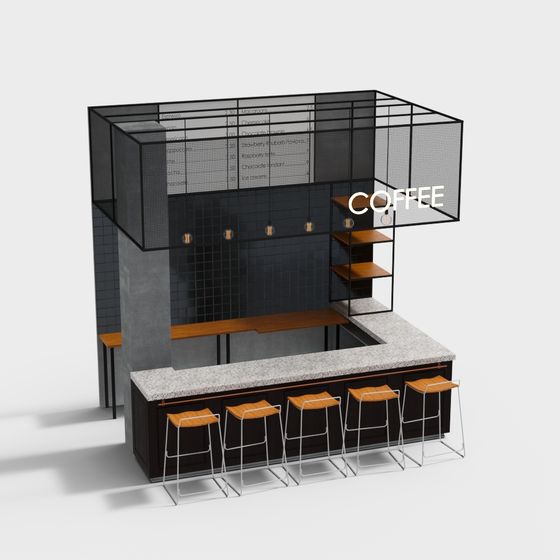 Stylish 3D Coffee Bar Counter Model