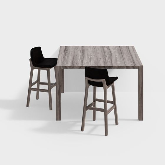 Contemporary Dining Table and Bar Stool Set 3D model