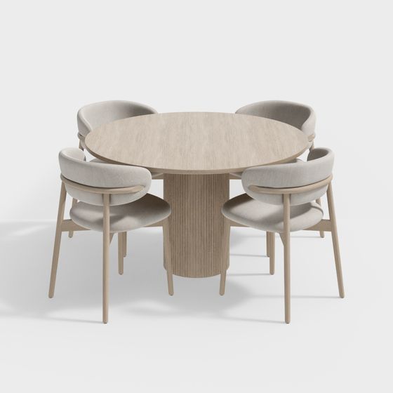 Stylish Scandinavian Dining Table 3D Model in Wood Color