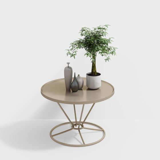 Low Poly Round Table with Greenery 3D model