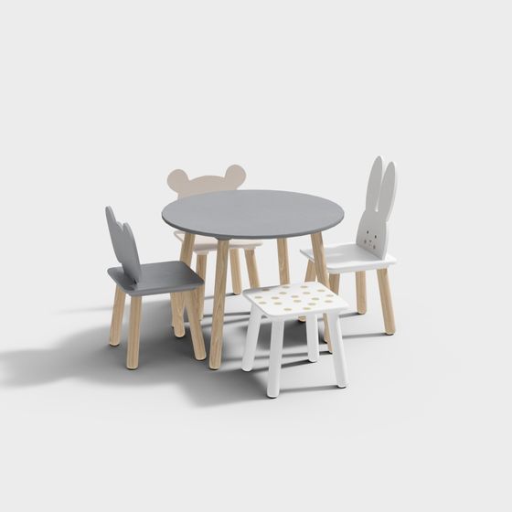 Fun and Playful Children's Table and Chair Set 3D model