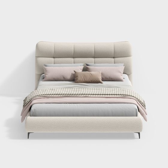 Elegant Low Poly Beige Bed 3D model Design