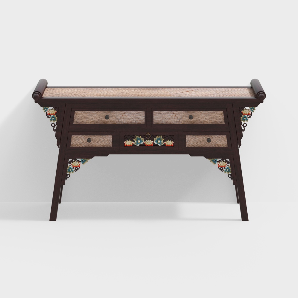 Four-pull Painted Pumpkin Flower Cabinet