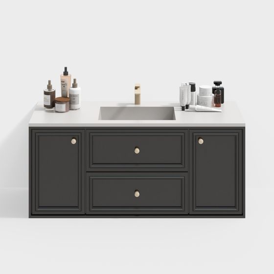 Elegant Low-Poly Bathroom Cabinet 3D model