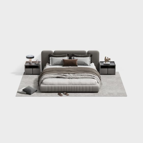 Minotti Modern Double Bed Set 3D Model in Gray
