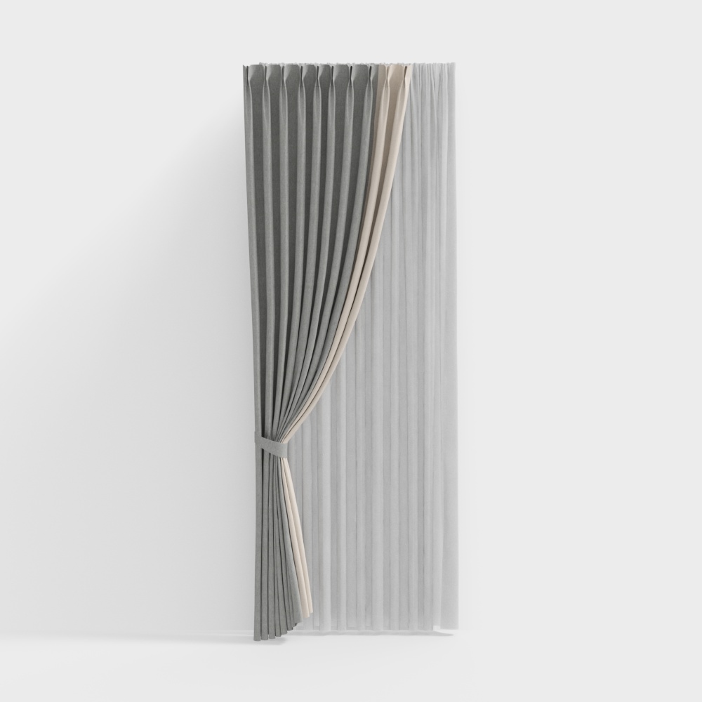 Elegant Gray Beige Curtain 3D model