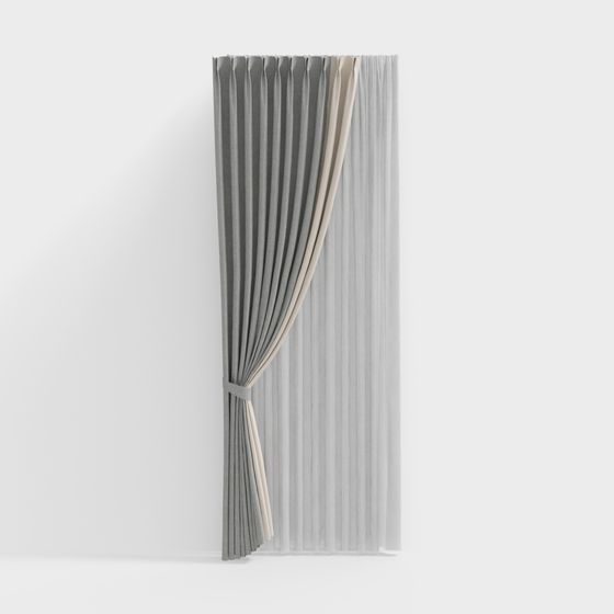 Elegant Gray Beige Curtain 3D model