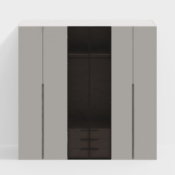 Modern Gray Bedroom Wardrobe 3D Model