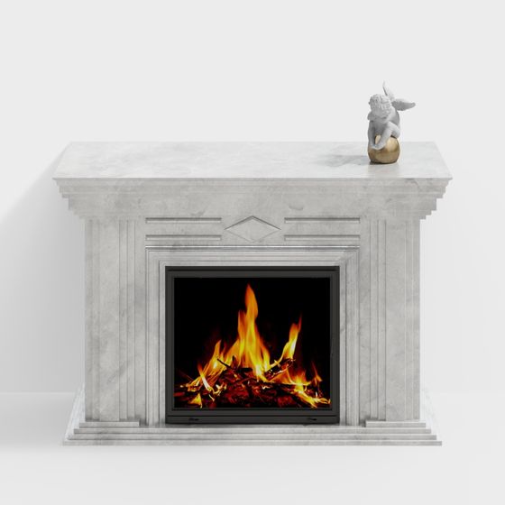 Stylish Low-Poly Fireplace 3D model for Cozy Interiors