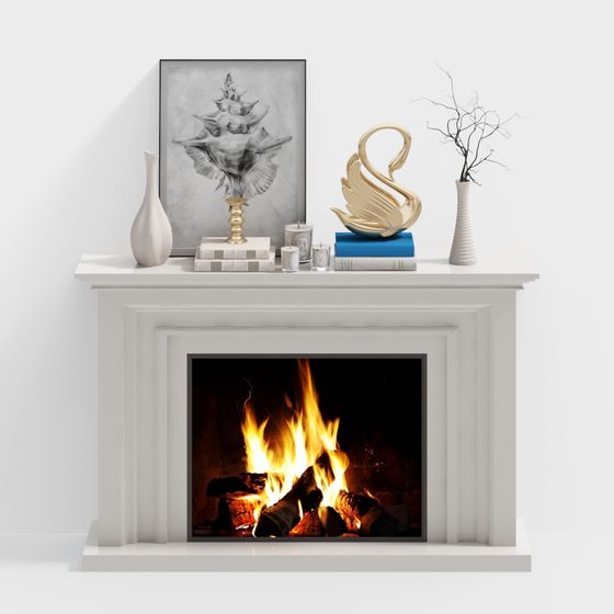 Elegant Low-Poly Fireplace 3D model for Cozy Interiors