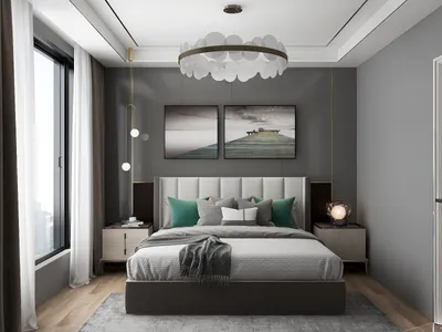 Modern Gray Bedroom with Functional Design
