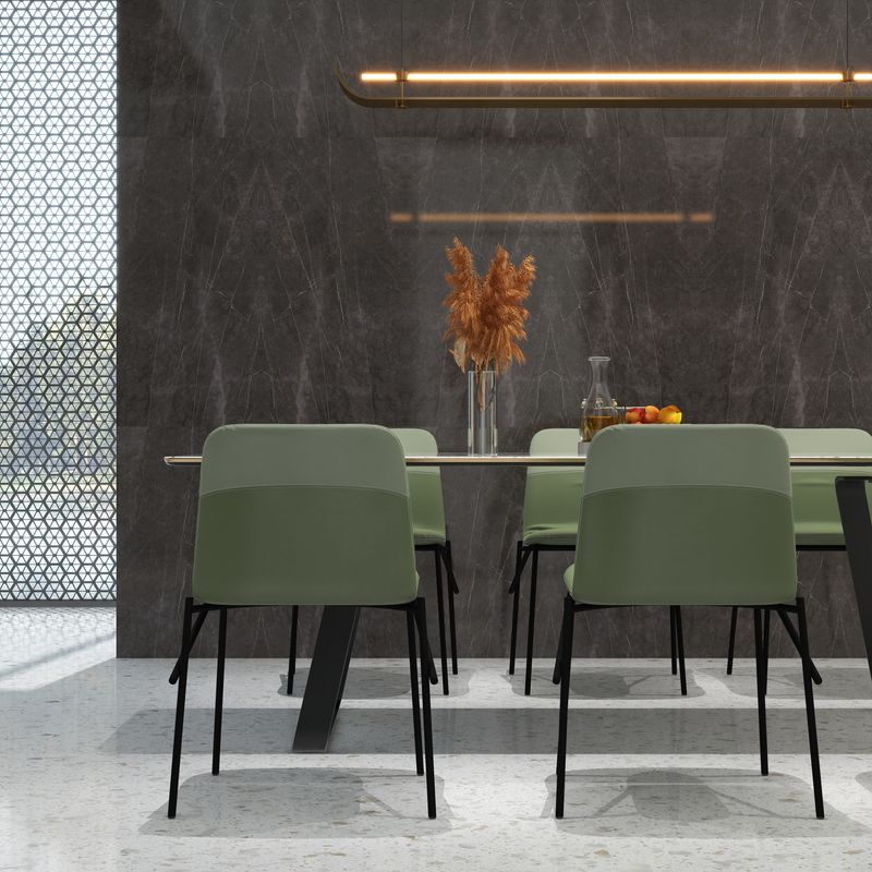 Modern Minimalist Dining Room with Green Accents