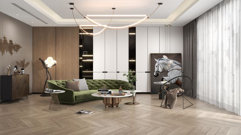 Modern Minimalist Living Room with Green Accent