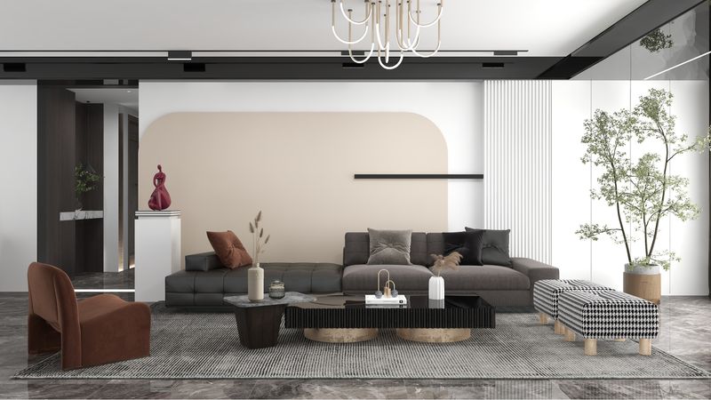 Modern Minimalist Living Room with Arc Wall