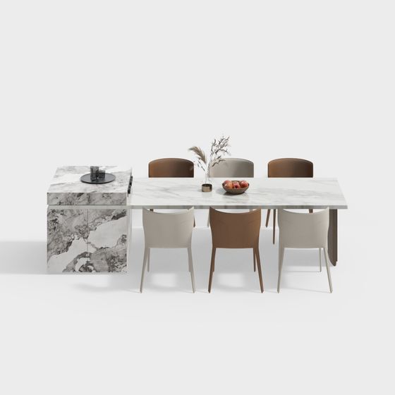Marble Dining Table and Chairs 3D model