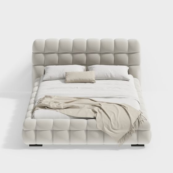 Stylish Low-Poly 3D Bed Model for Modern Spaces