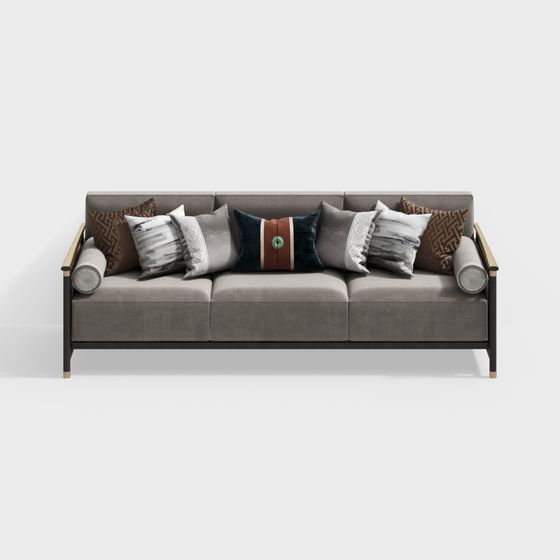 Stylish Gray Fabric Sofa 3D model