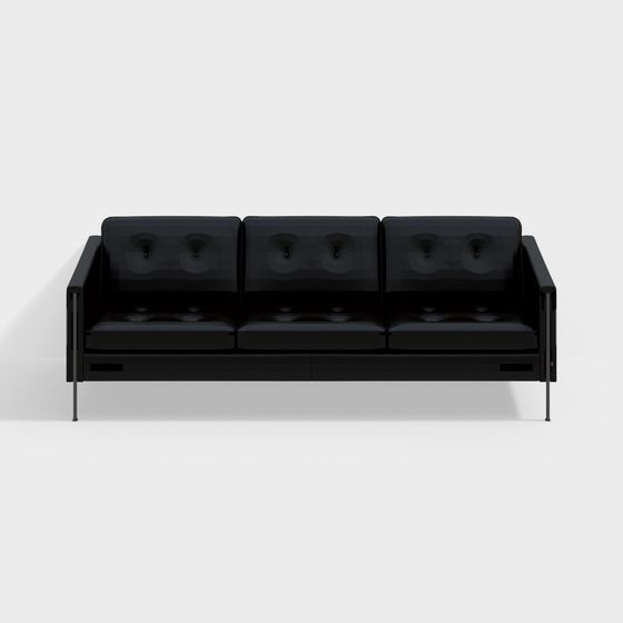 Chic Black Leather Sofa 3D model for Contemporary Spaces