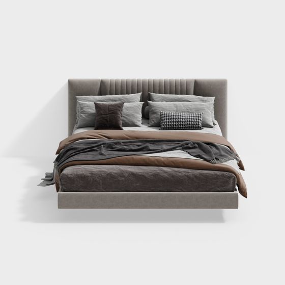 Sophisticated Low-Polygon Gray Bed 3D model